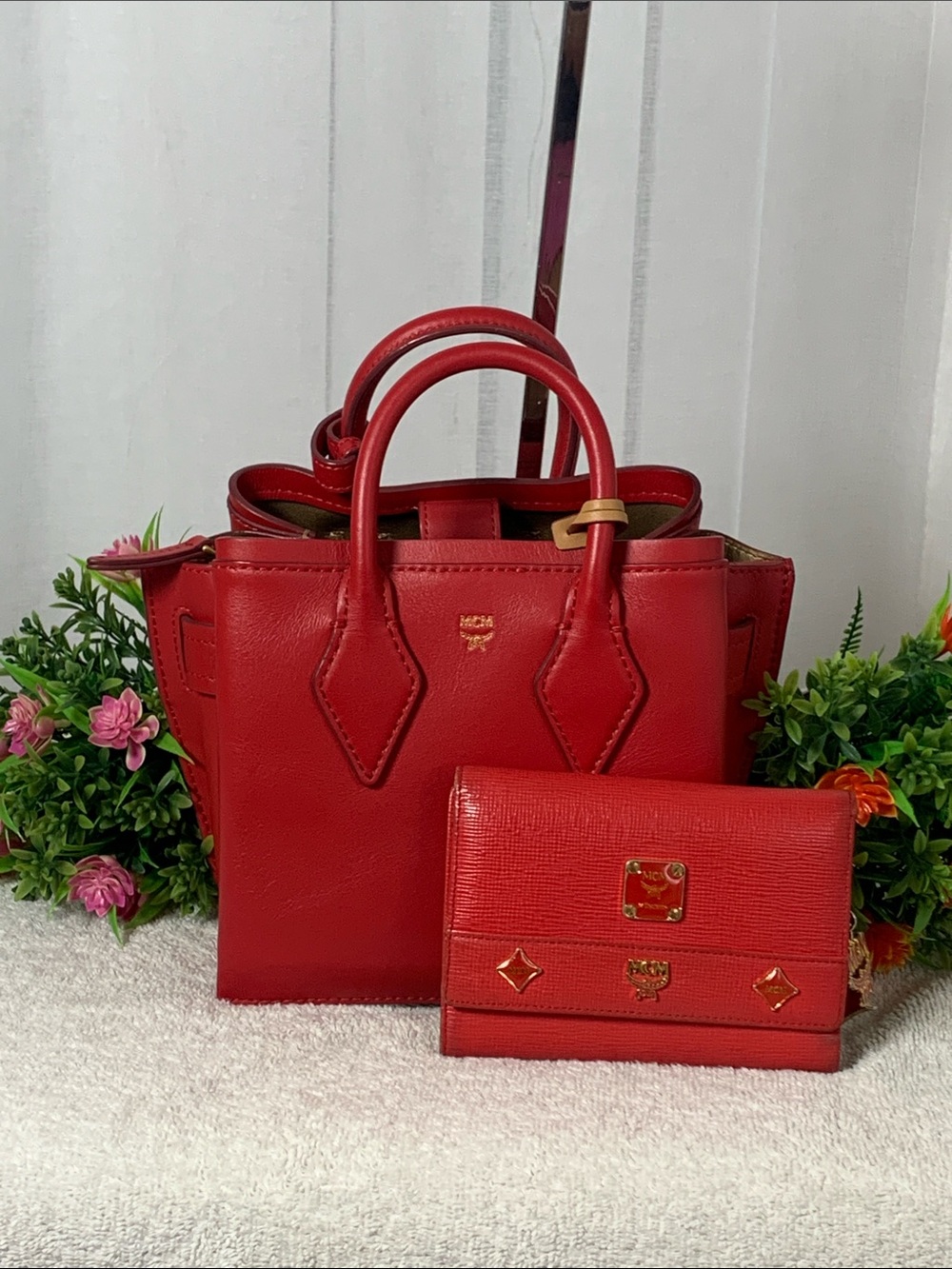 GUC MCM Milla Mini Grained Leather Tote with Matching Wallet